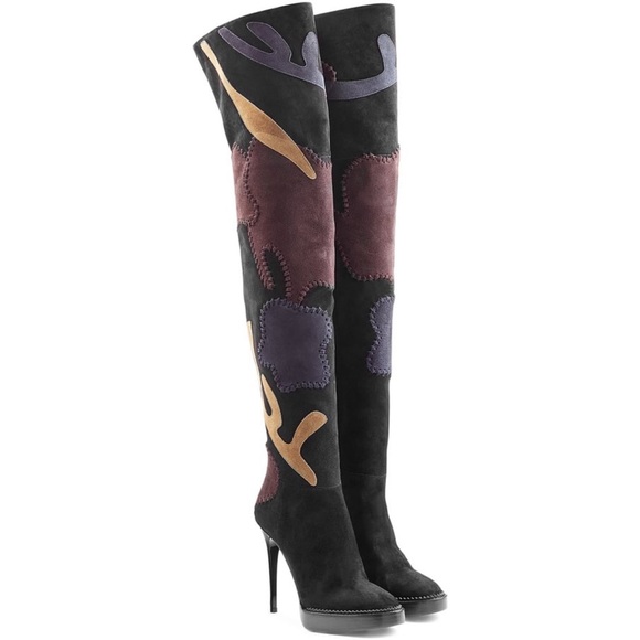Burberry Runway Suede Patchwork Printed Boots - Picture 1 of 12